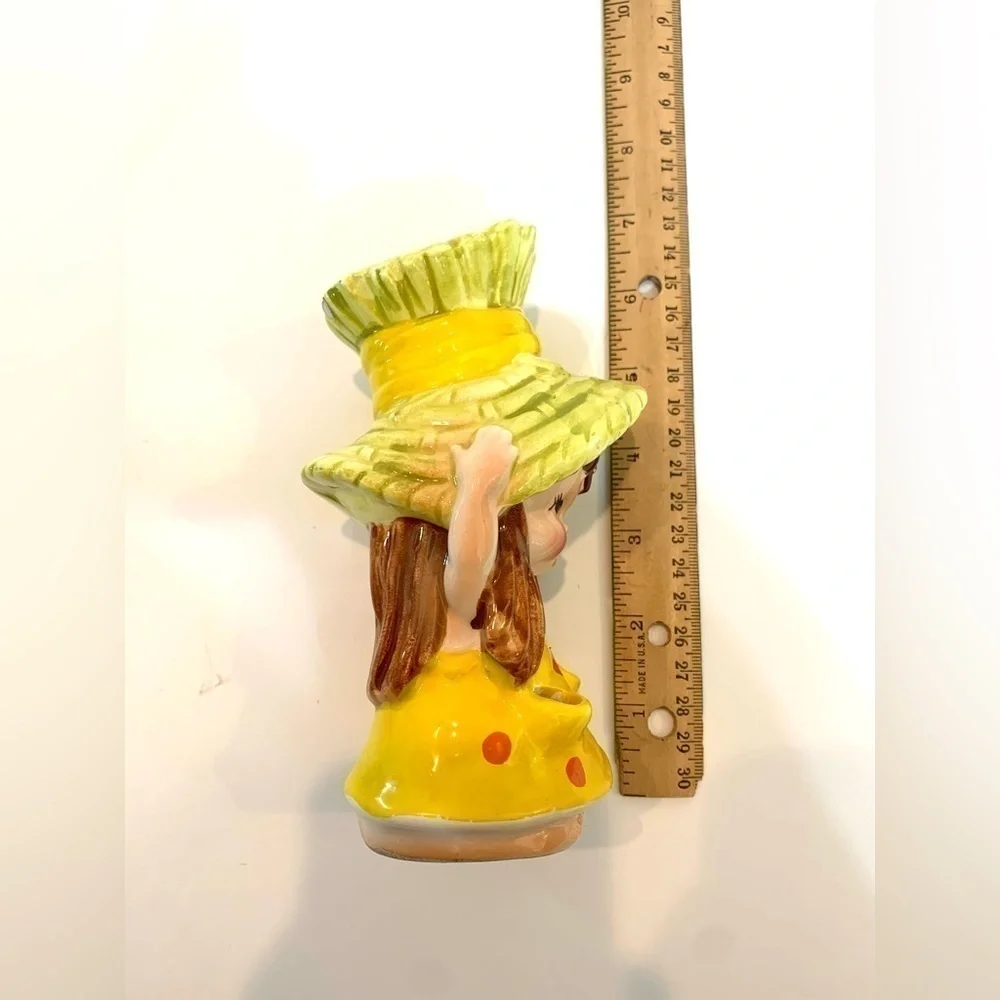 VTG Lefton Girl Head Vase Yellow Polka Dot 1960’s *Chipped * Read! MCM Style